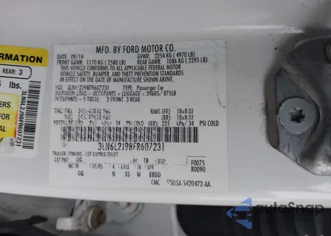 2015 Lincoln Mkz z USA, uszkodzony, nr VIN 3LN6L2J98FR607231